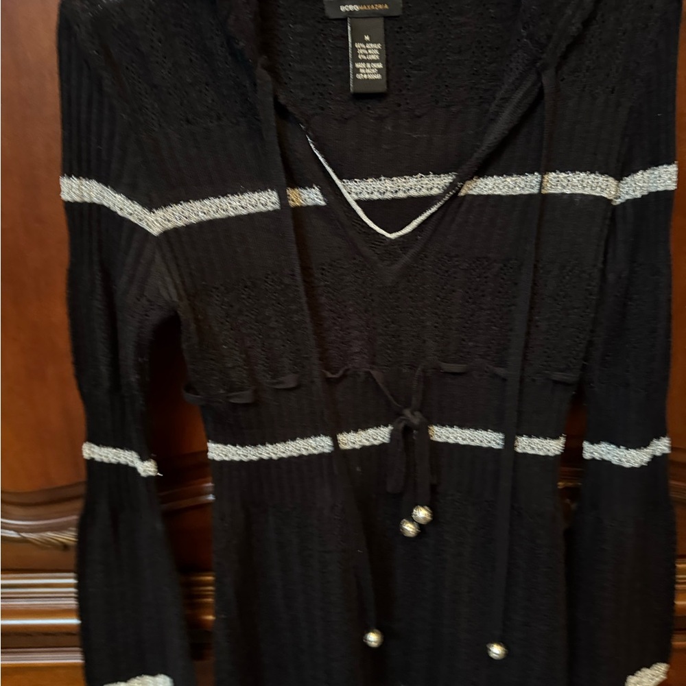 Chic Black Sweater with Silver Stripes